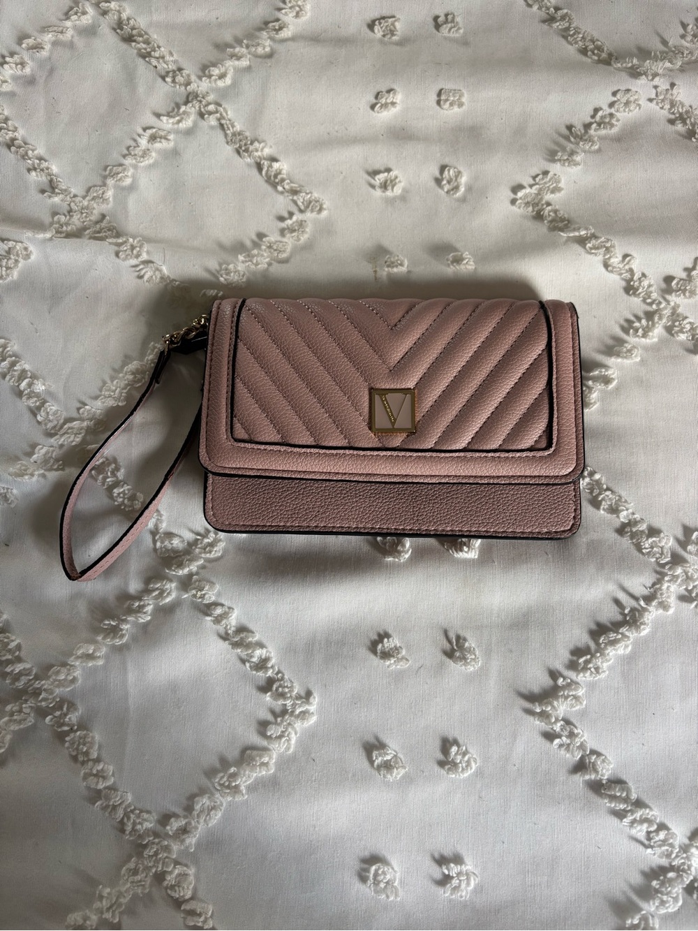 Victoria's Secret Blush Pink Quilted Wristlet with Gold Accent